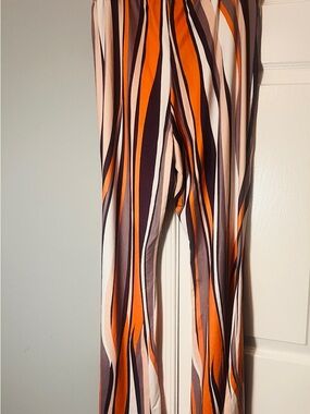 SHEIN Orange, White & Brown Vertical Stripe Wide-Leg Pants